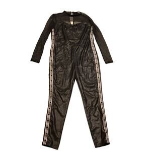 BEBE Black Faux Leather Jumpsuit Mesh Long Sleeve Womens Size XL